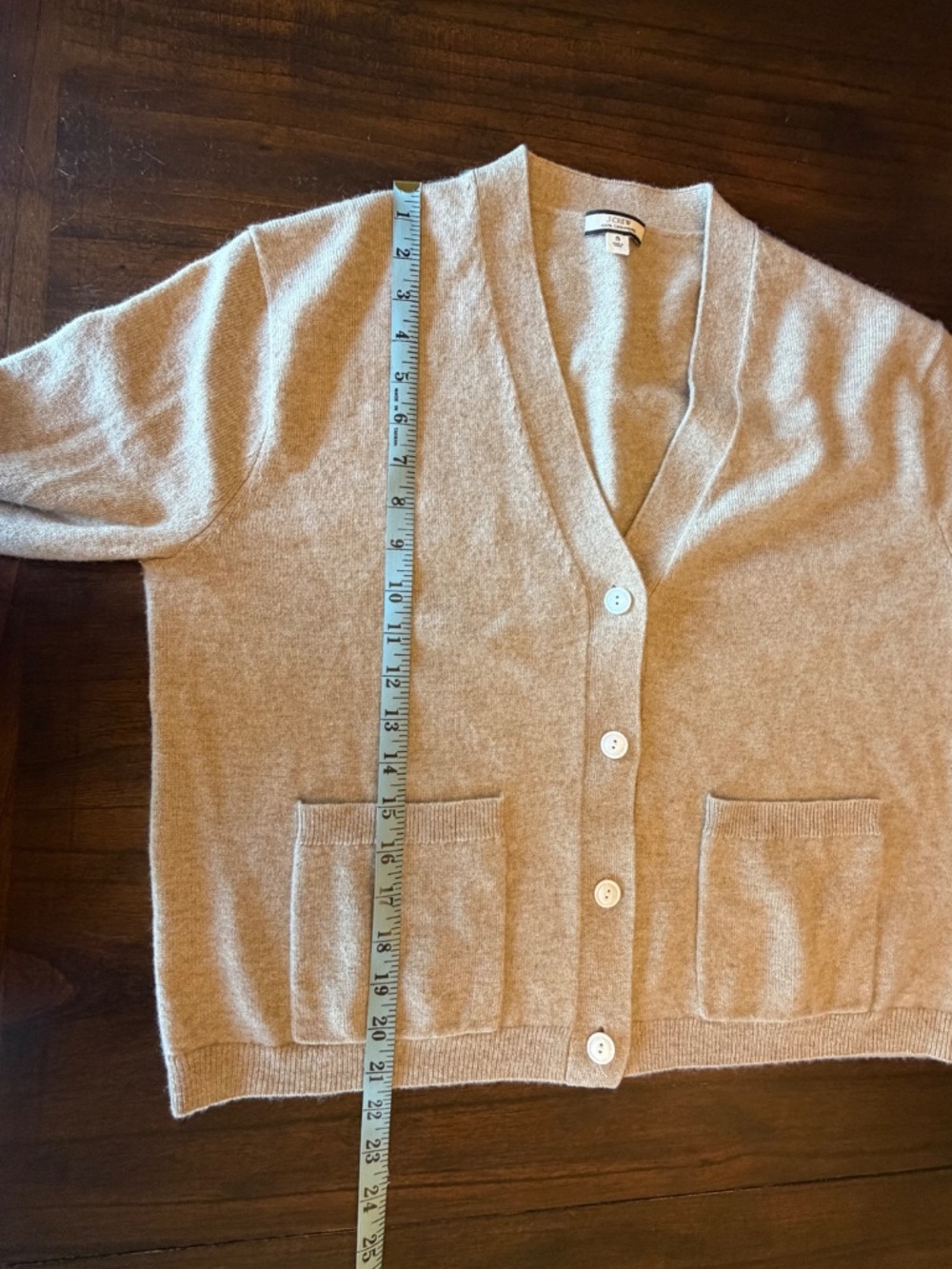 J. Crew 100% Cashmere Relaxed Pocket Cardigan Sweater, Heather Tan, Size Small - Picture 9 of 10